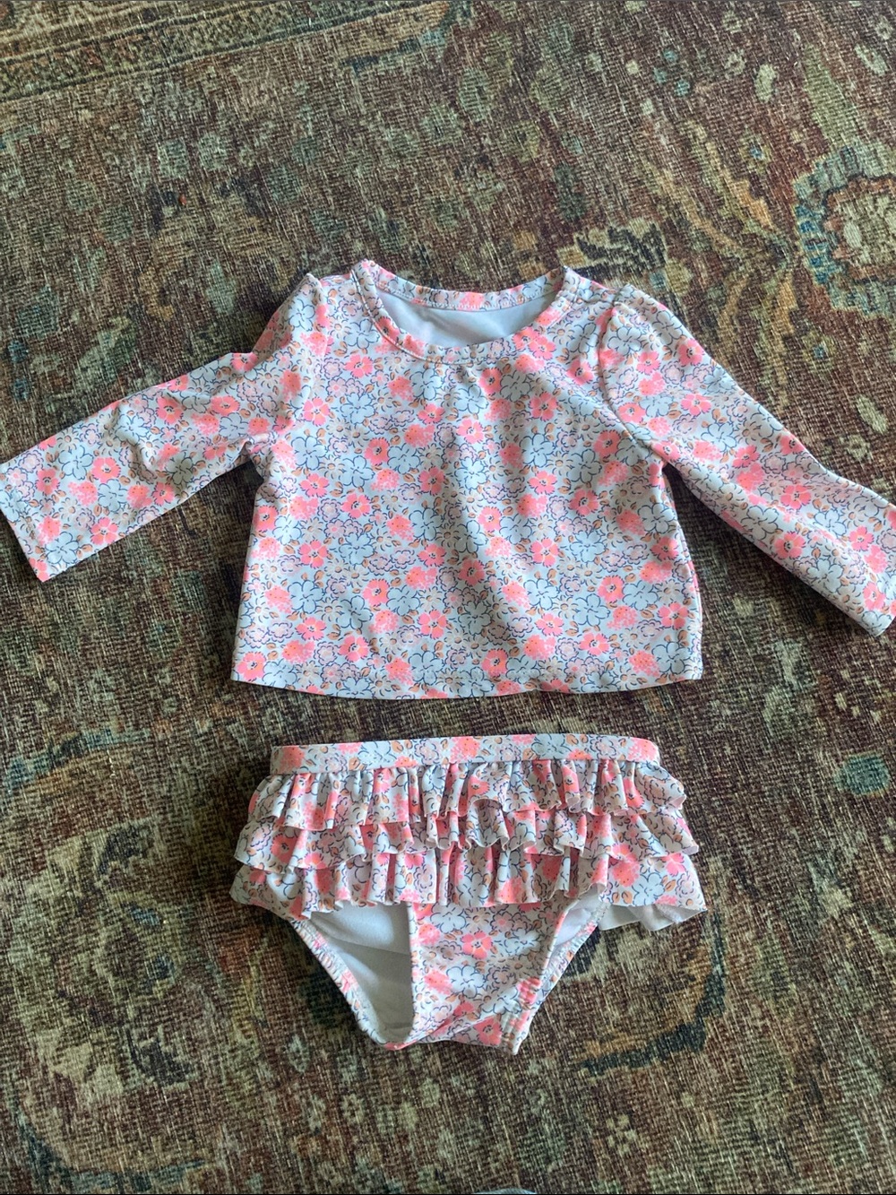 4/$20 GAP Baby Coral Floral Ruffle Swim Set